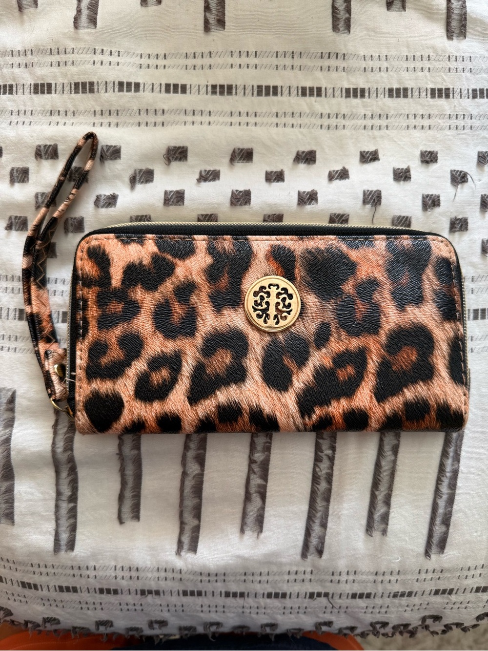 Leopard-Print Zip Wristlet in Brown, Black and Tan